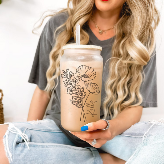 PERSONALIZED BIRTH FLOWER ICED COFFEE CUP