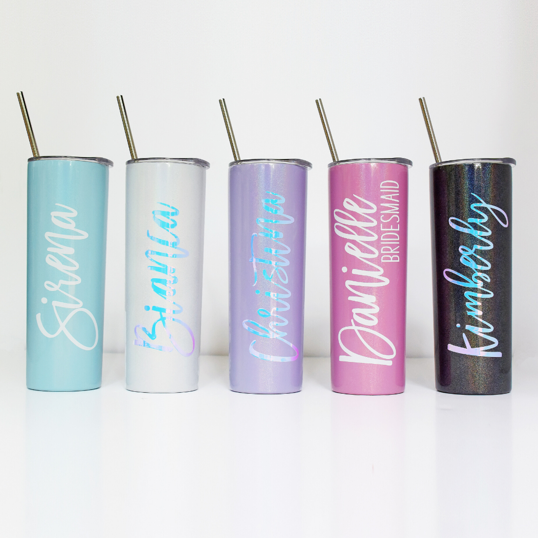 PERSONALIZED GLITTER STAINLESS STEEL SKINNY TUMBLER WITH STRAW