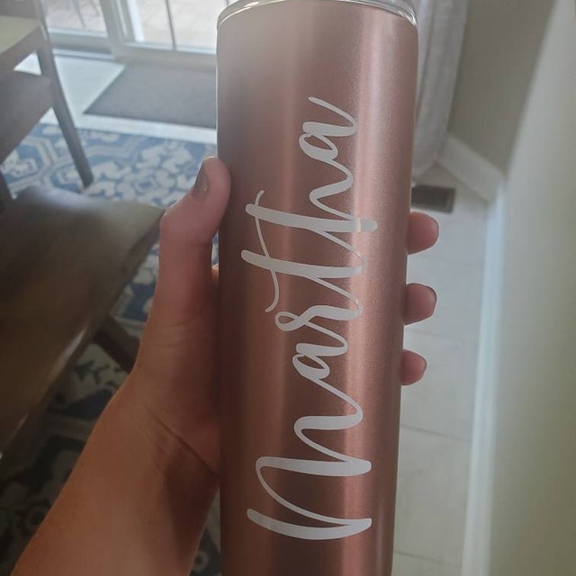 PERSONALIZED STAINLESS STEEL SKINNY TUMBLER MATTE BLACK / ROSE GOLD