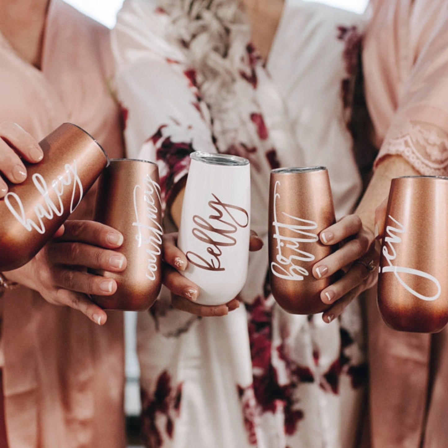 CHAMPAGNE FLUTE TUMBLER / ROSE GOLD AND DIAMOND WHITE STAINLESS STEEL