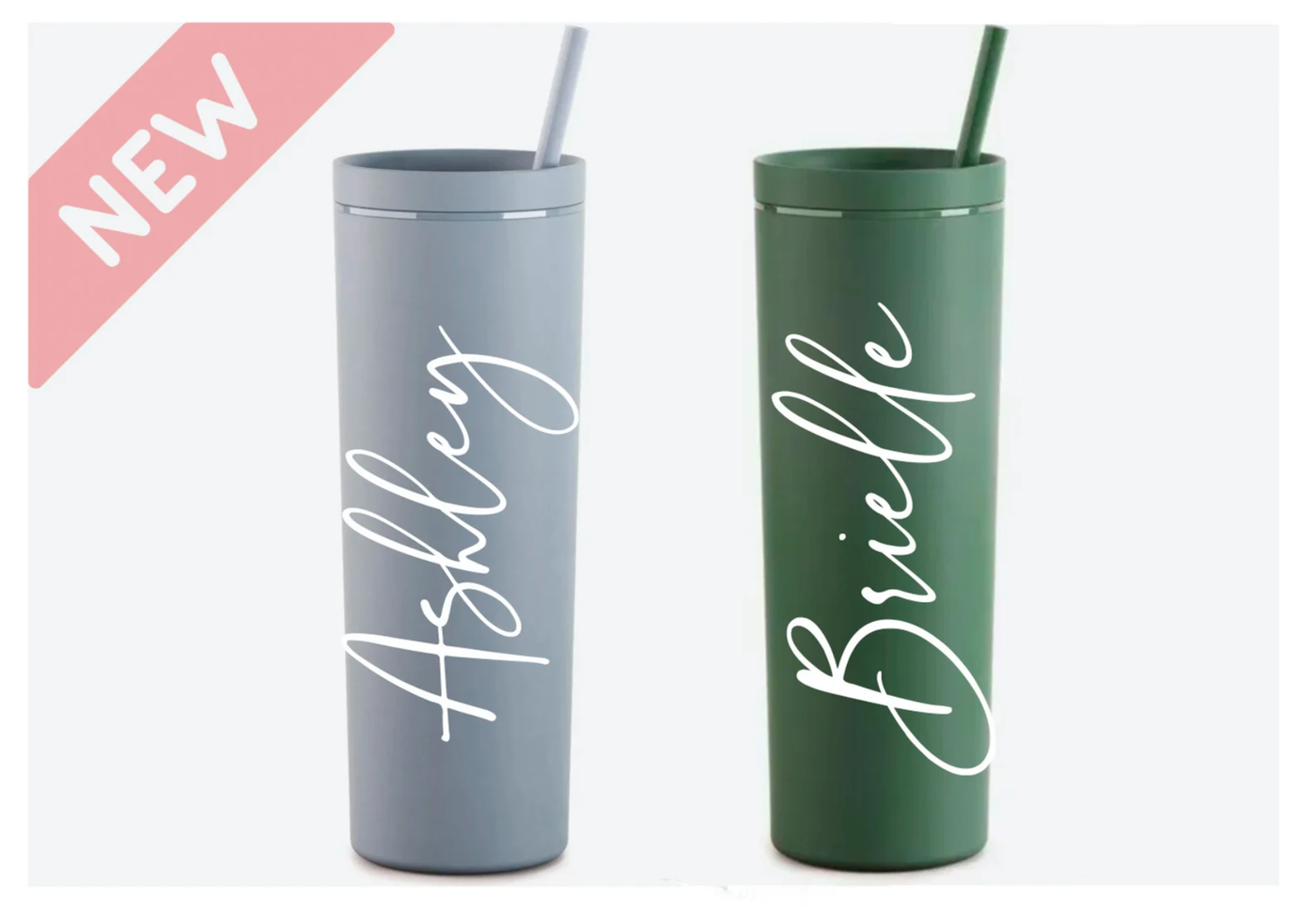 PERSONALIZED ACRYLIC RUBBER TUMBLER WITH LID AND STRAW