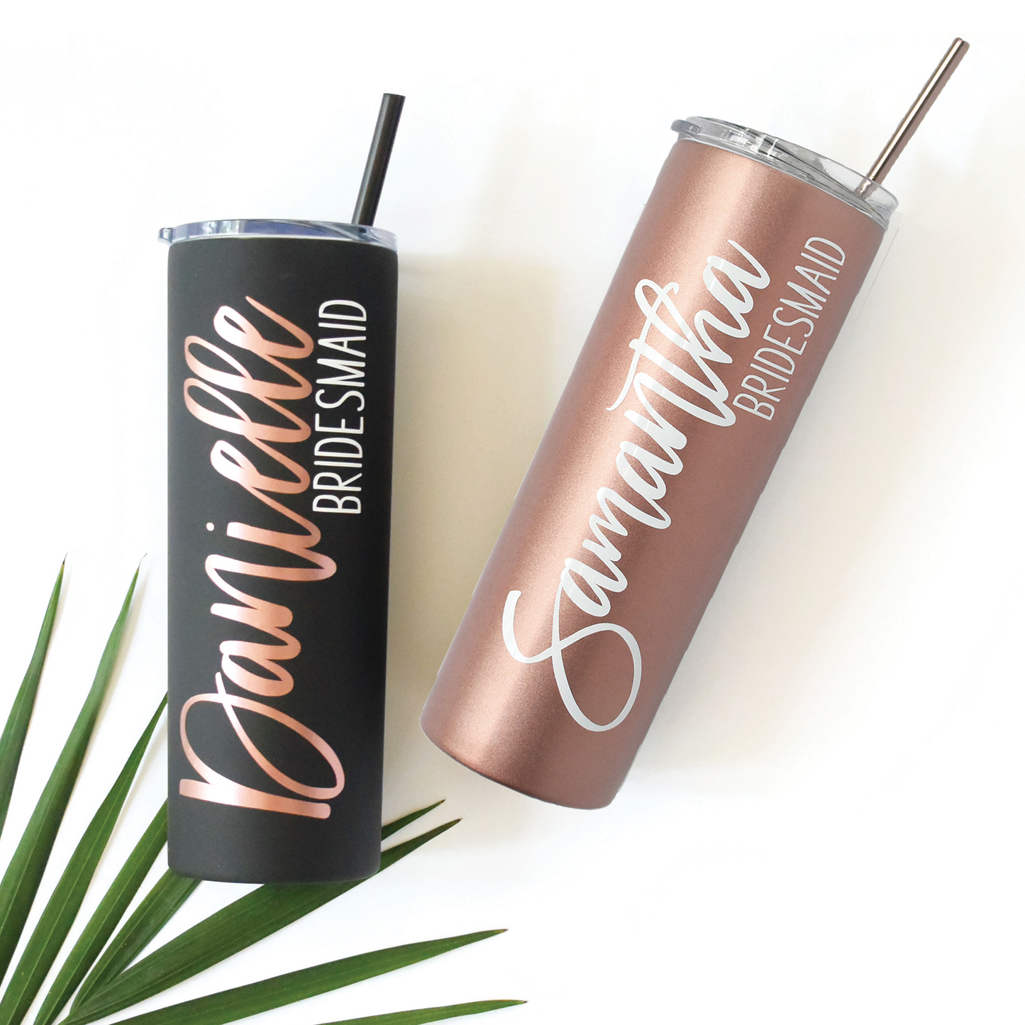 PERSONALIZED STAINLESS STEEL SKINNY TUMBLER MATTE BLACK / ROSE GOLD